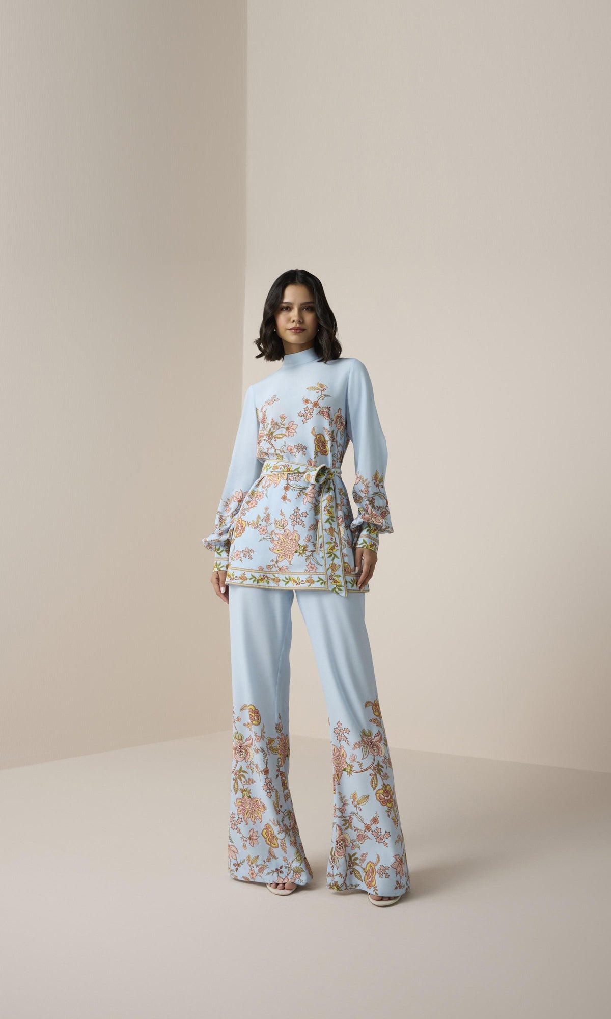 Womens | Riah Viscose Heavy Crepe Scarf Neck Top | Powder Blue