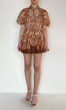 Womens | Rida Linen Cotton Collared Mini Shirt Dress | Multi