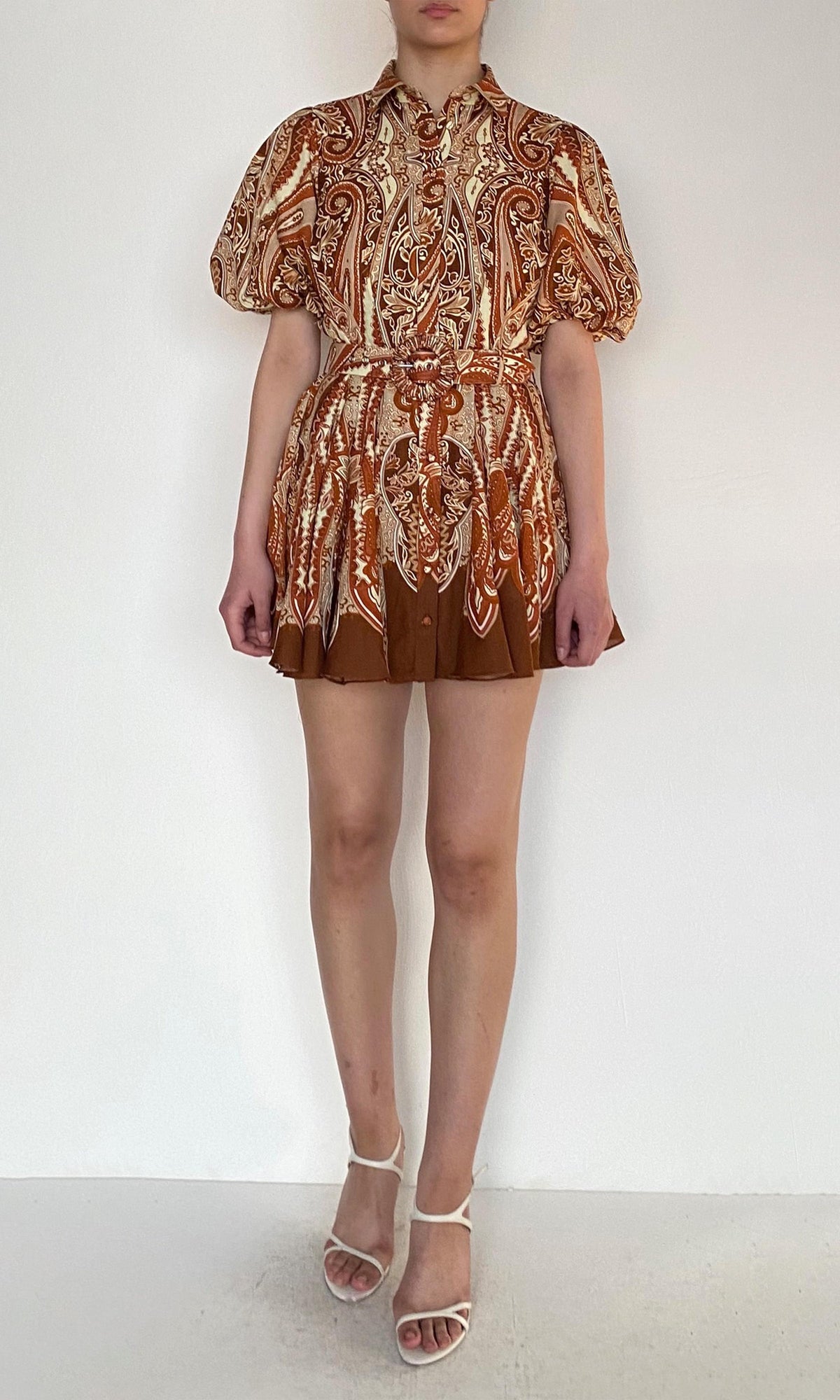 Womens | Rida Linen Cotton Collared Mini Shirt Dress | Multi