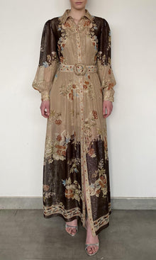 Womens | Rohi Gold Silver Lurex Stripe Shirt Dress With Buckle Belt | Brown Multi
