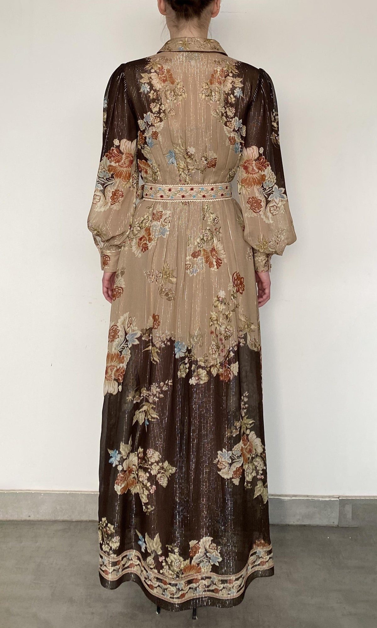 Womens | Rohi Gold Silver Lurex Stripe Shirt Dress With Buckle Belt | Brown Multi