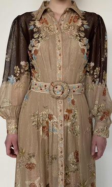 Womens | Rohi Gold Silver Lurex Stripe Shirt Dress With Buckle Belt | Brown Multi