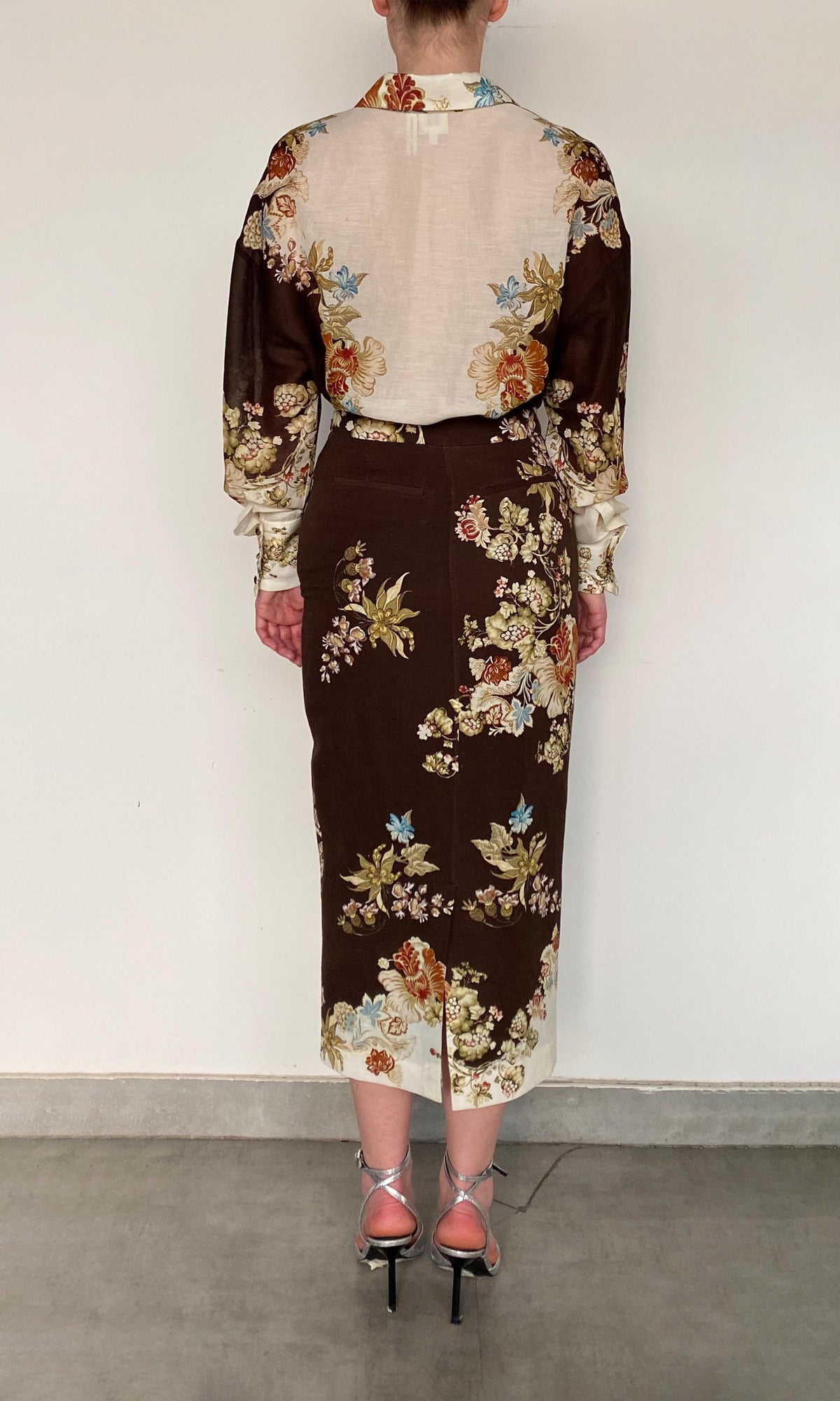 Womens | Rohi Linen Cotton Fitted Midi Skirt | Brown Multi