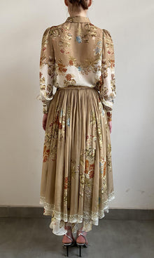 Womens | Rohi Viscose Flat Chiffon High Low Skirt With Buckle Belt | Brown Multi