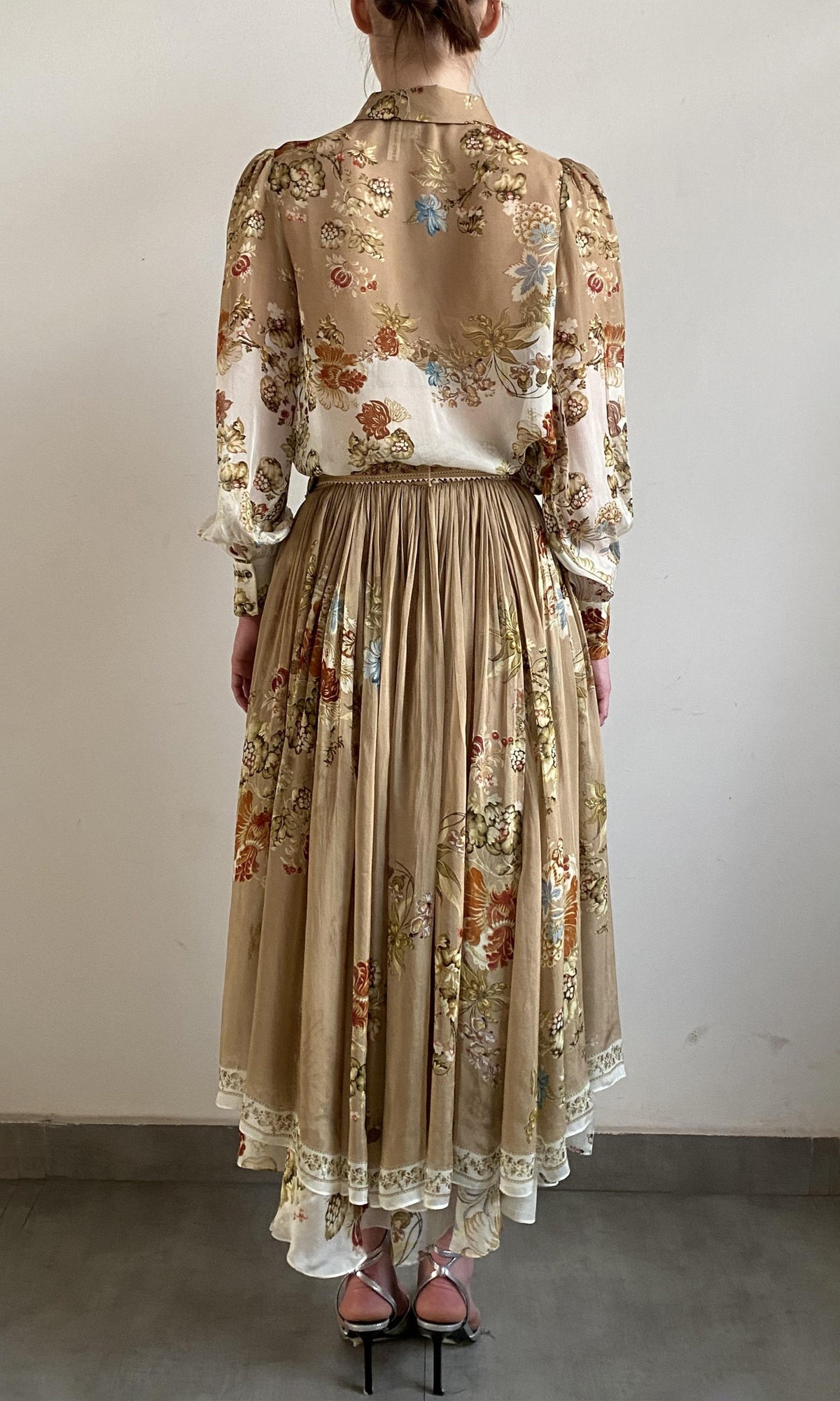 Womens | Rohi Viscose Flat Chiffon High Low Skirt With Buckle Belt | Brown Multi