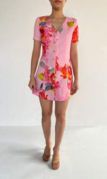 Womens | Rosa Cotton Linen Short Dress | Pink Multi