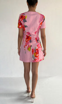 Womens | Rosa Cotton Linen Short Dress | Pink Multi