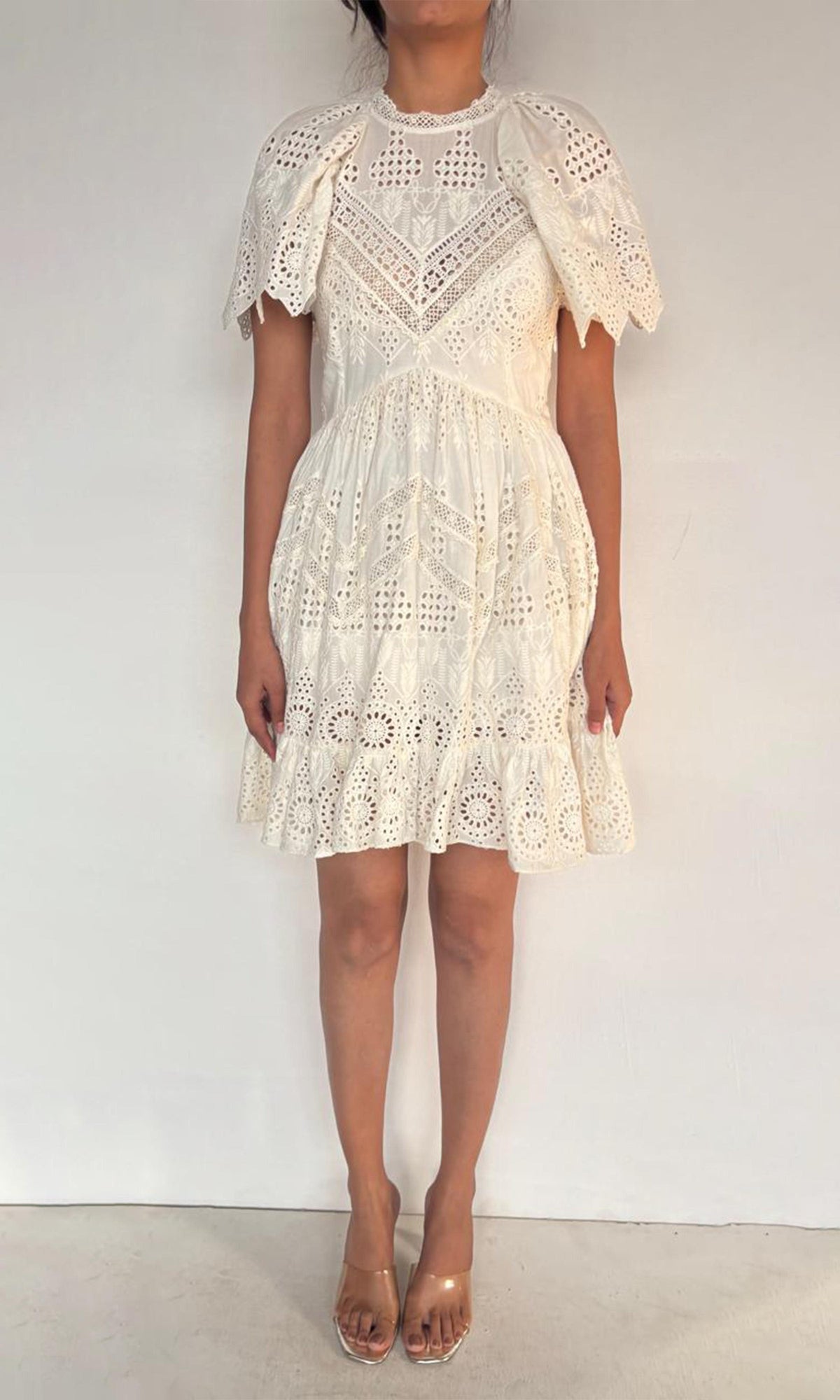 Womens | Ruby Cotton Schiffli Short Dress | White