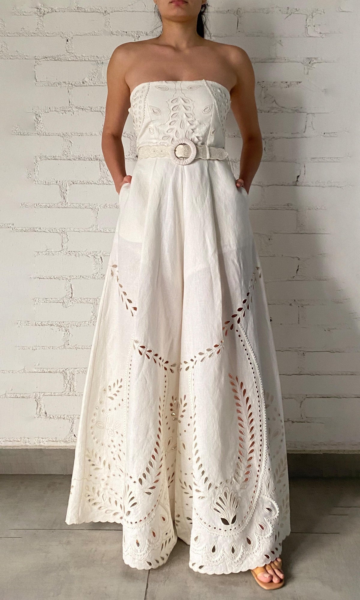 Womens | Runa Linen Cotton Jumpsuit With Buckle Belt | Off White