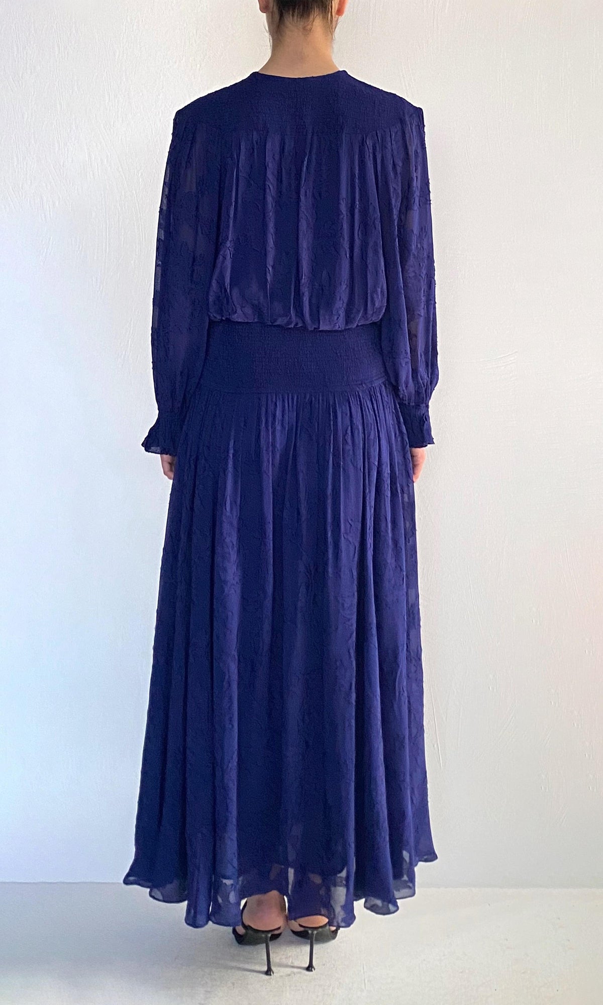 Womens | Ryka Viscose Georgette Jacquard Long Dress | Midnight Blue