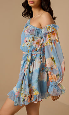 Womens | Saba Viscose Crinkle Chiffon Romper With Tie Up Belt | Blue Floral