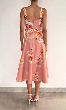 Womens | Saba Linen Cotton Midi Dress With Buckle Belt | Peach Floral