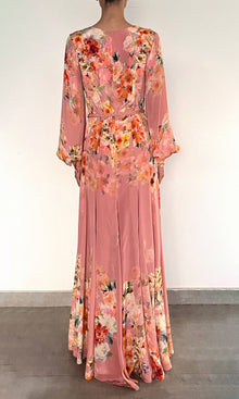 Womens | Saba Viscose Crepe Heavy Long Dress With Braided Belt | Peach Floral