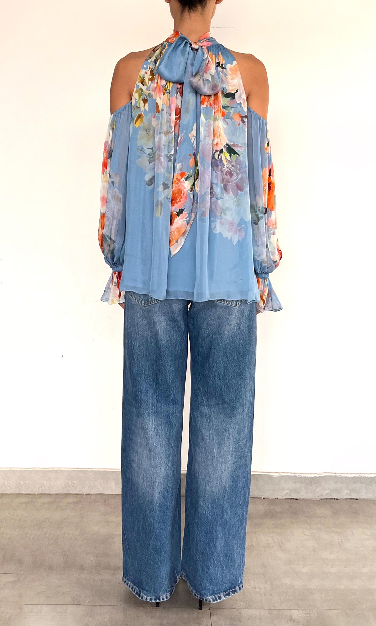 Womens | Saba Viscose Crinkle Chiffon Neck Tie Detail Top | Blue Floral