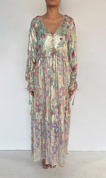 Womens | Sahar Viscose Georgette Floral Lurex Kaftan | Blue Multi