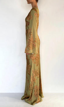 Womens | Sakhi Viscose Satin Long Bias Dress | Olive