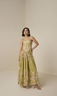 Womens | Sakhi Cotton Poplin Lycra Corset Maxi Dress | Olive