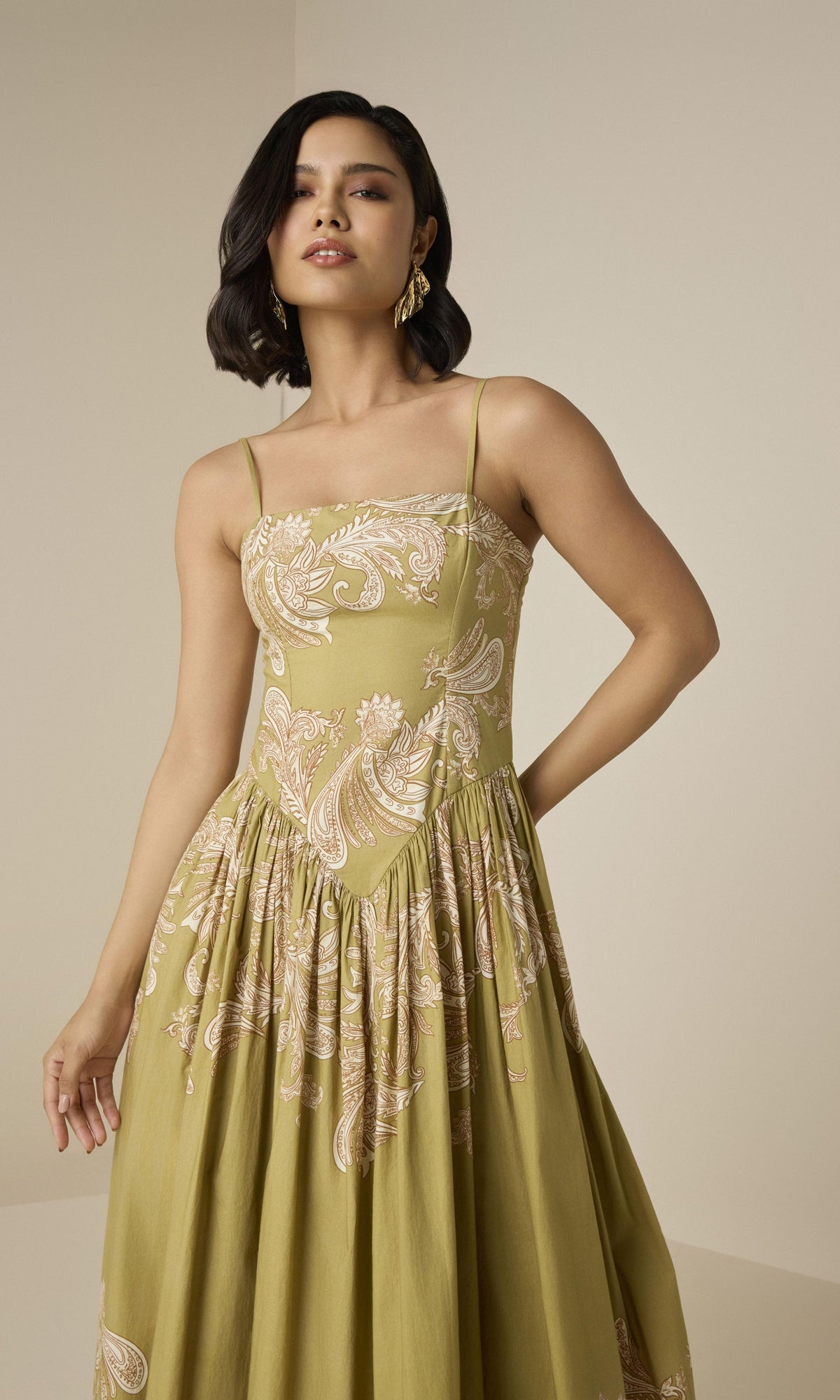 Womens | Sakhi Cotton Poplin Lycra Corset Maxi Dress | Olive