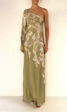 Womens | Sakhi Polyester Satin Lycra Long Dress | Olive