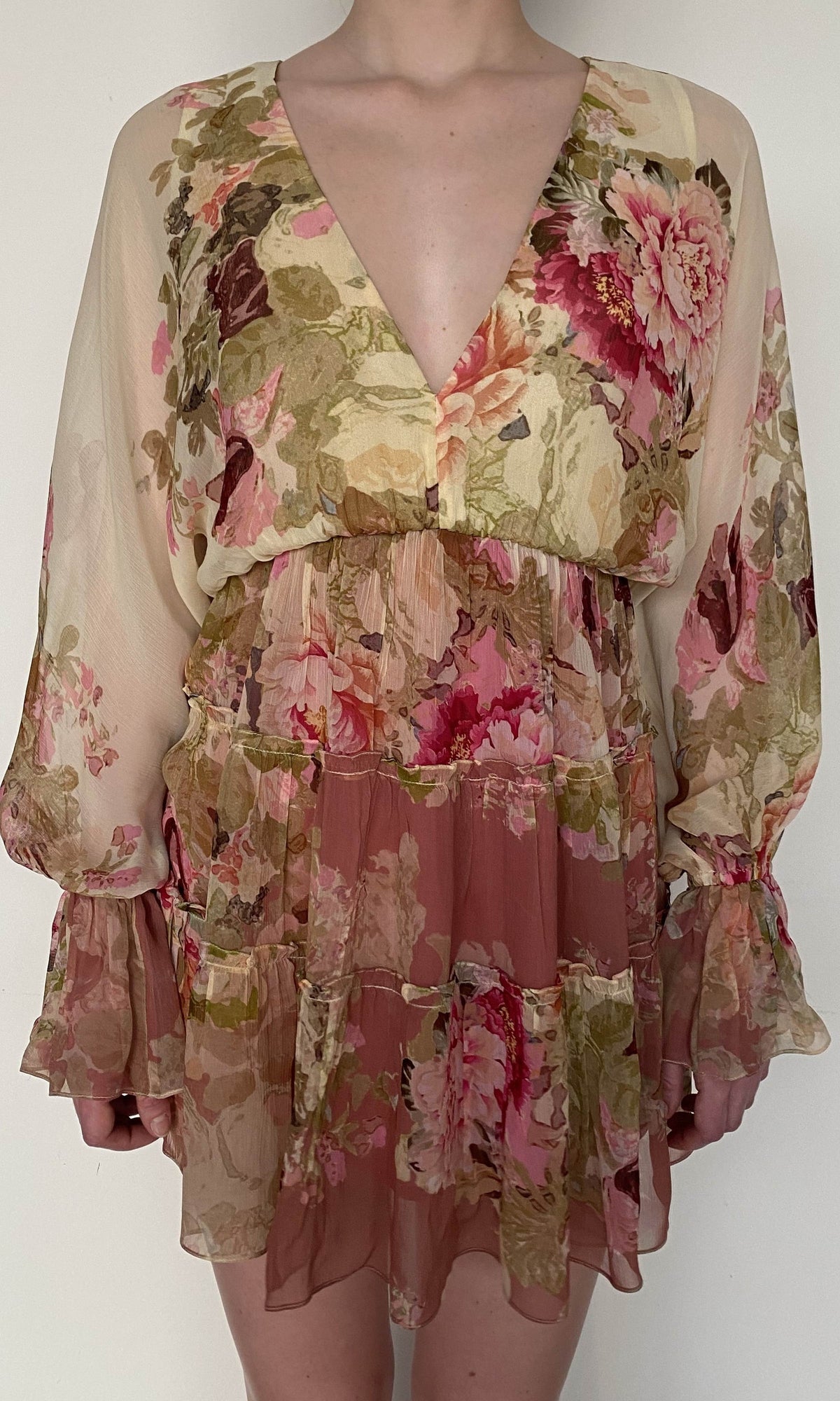 Womens | Sama Viscose Crinkle Chiffone Short Dress | Ivory Multi