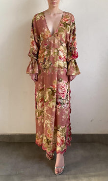 Womens | Sama Viscose Ggt Dobby Kaftan With Printed Slip | Peach Floral