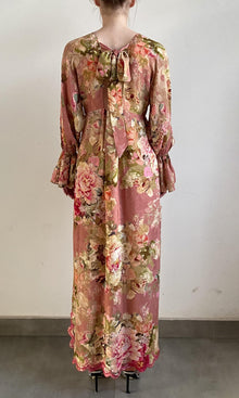 Womens | Sama Viscose Ggt Dobby Kaftan With Printed Slip | Peach Floral