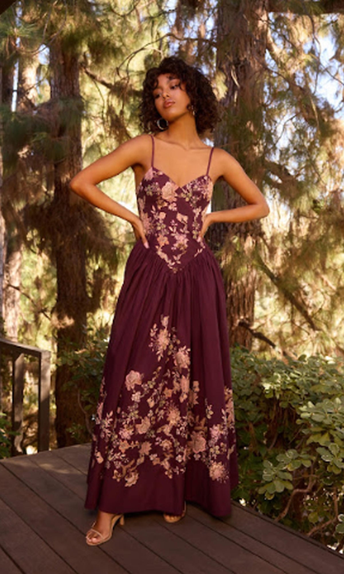 Womens | Savi Cotton Poplin Lycra Maxi Dress | Burgundy Floral