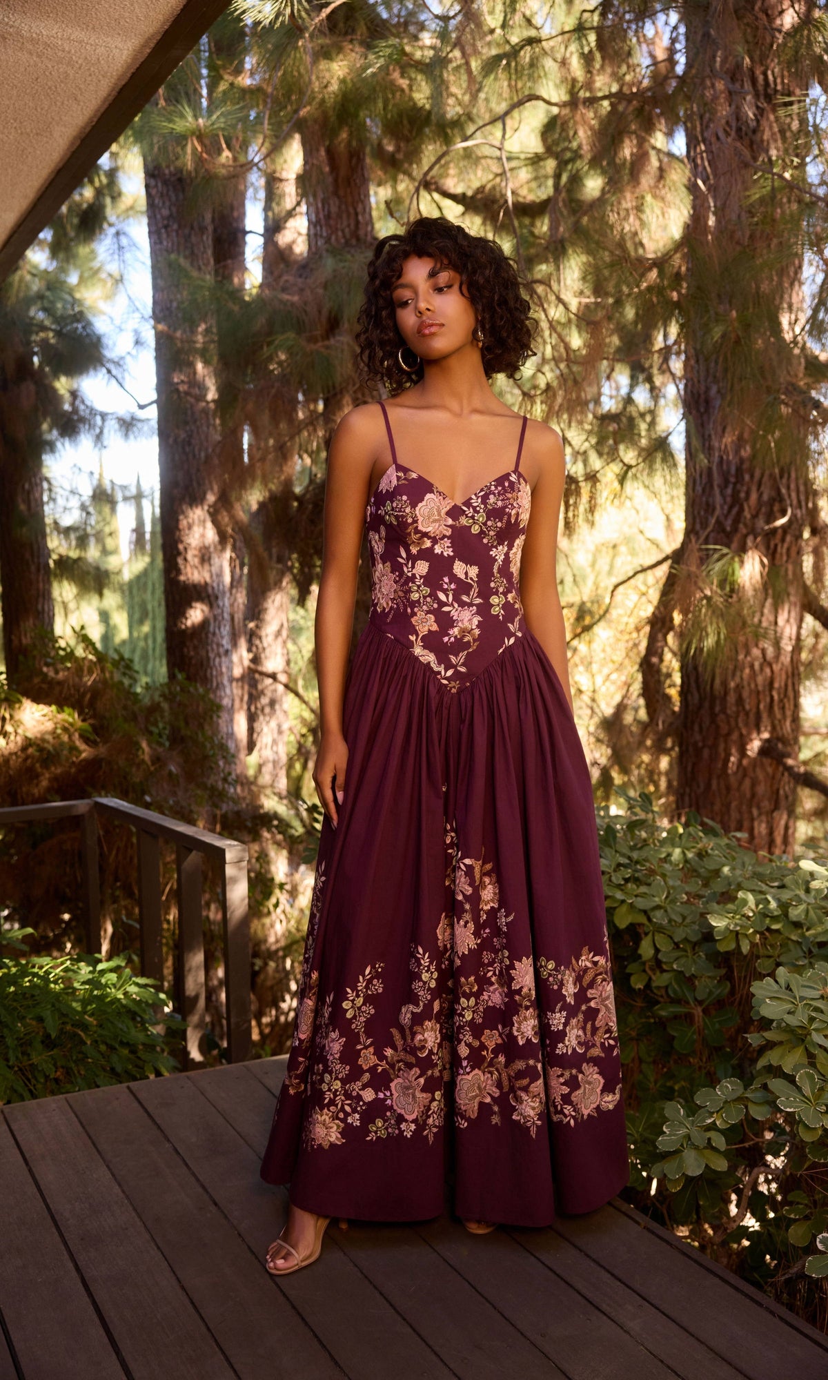 Womens | Savi Cotton Poplin Lycra Maxi Dress | Burgundy Floral