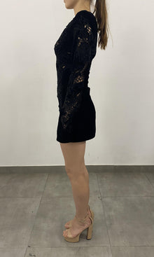 Womens | Sehr Polyester Crushed Velvet Short Dress - II | Black