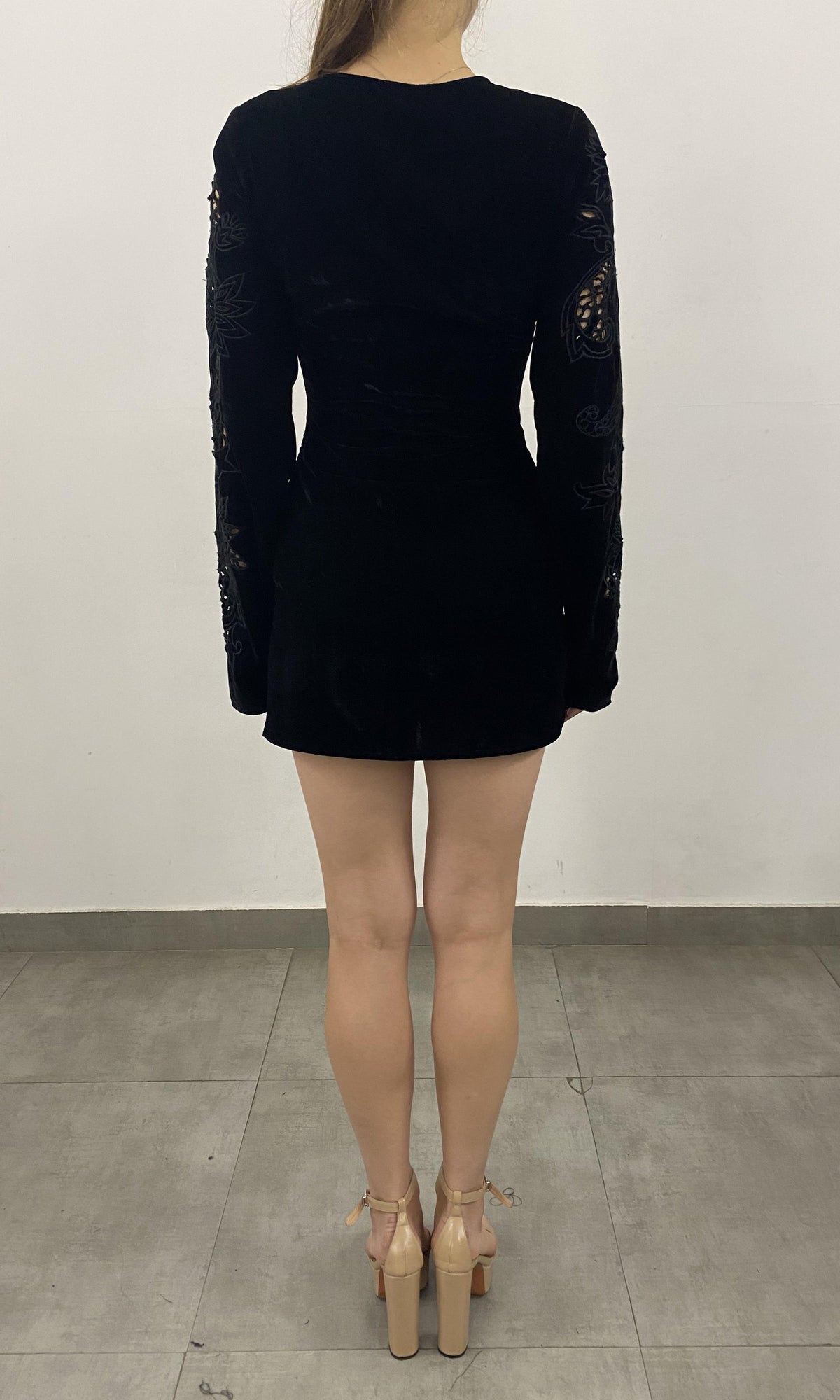 Womens | Sehr Polyester Crushed Velvet Short Dress - II | Black