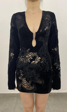 Womens | Sehr Polyester Crushed Velvet Short Dress - II | Black