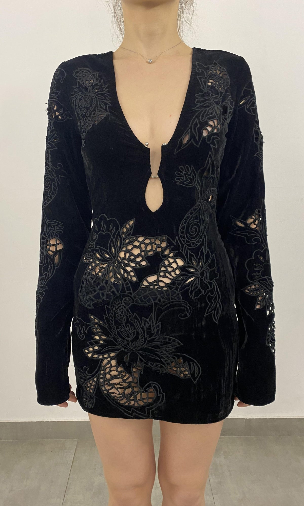 Womens | Sehr Polyester Crushed Velvet Short Dress - II | Black
