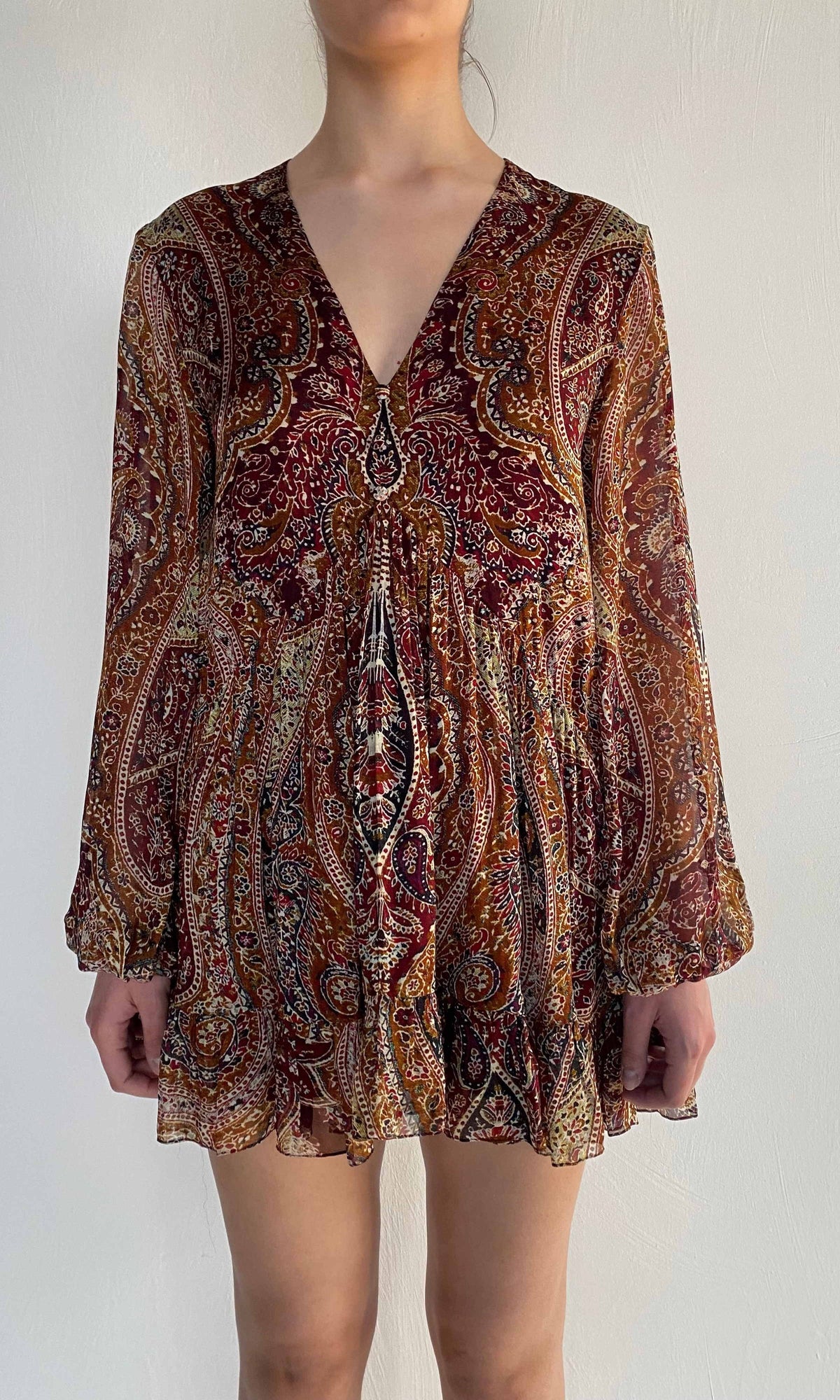 Womens | Shifa Viscose Flat Chiffon Mini Dress | Burgundy