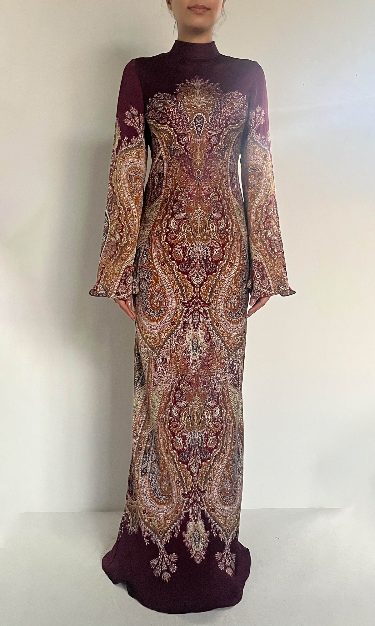 Womens | Shifa Viscose Satin Maxi Dress | Burgundy