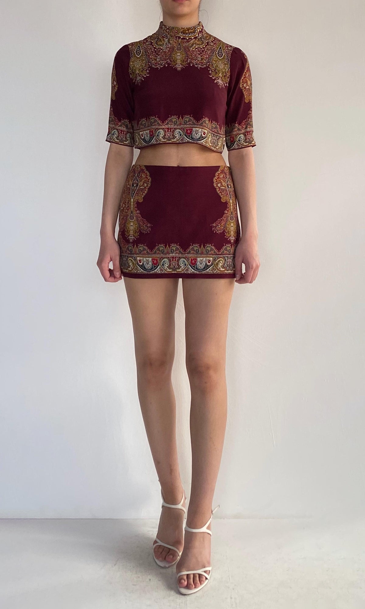 Womens | Shifa Viscose Heavy Crepe Mini Skirt | Burgundy