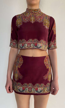 Womens | Shifa Viscose Heavy Crepe Mini Skirt | Burgundy
