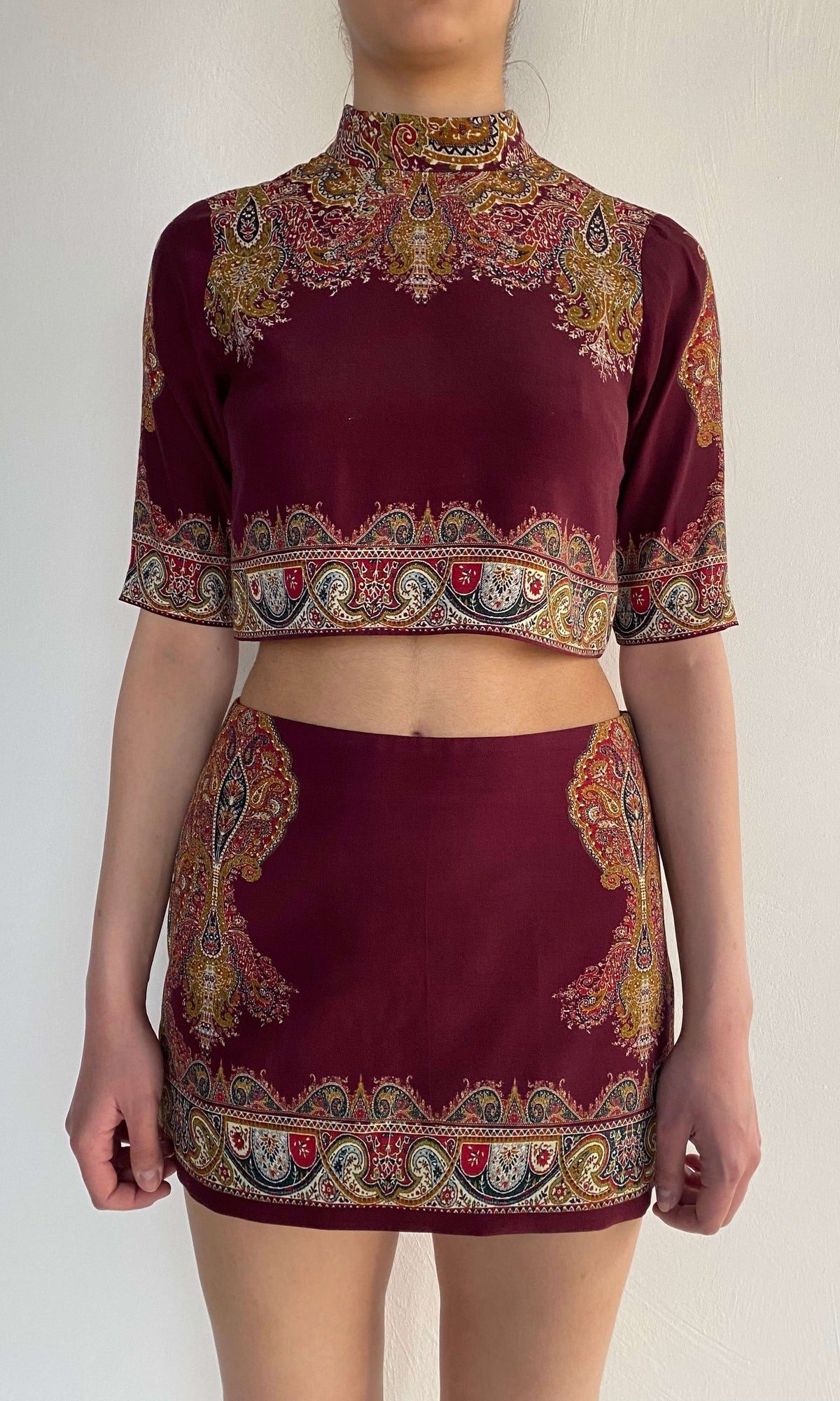 Womens | Shifa Viscose Heavy Crepe Mini Skirt | Burgundy