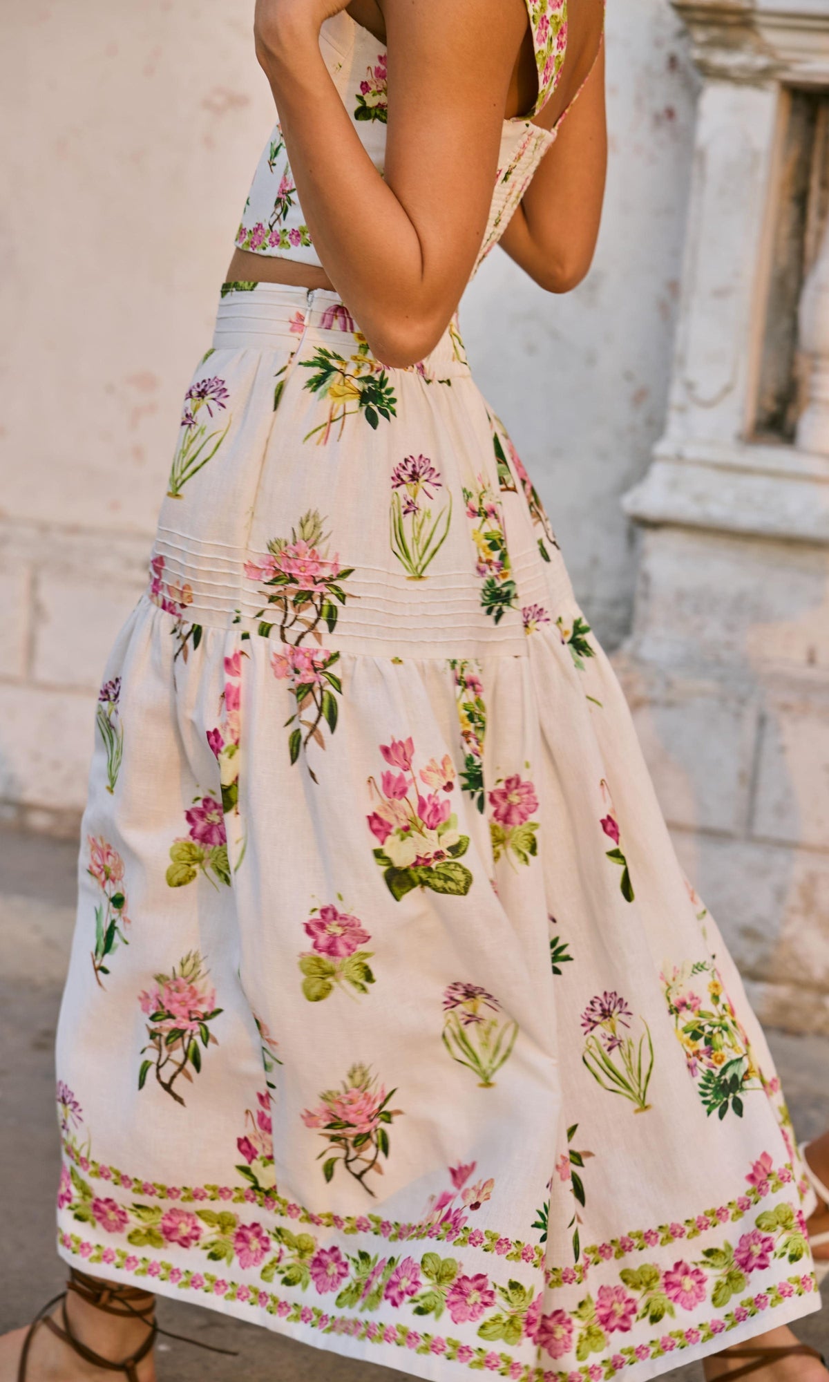 Womens | Taha Linen Cotton Midi Skirt | White Floral