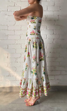 Womens | Taha Cotton Schiffli Strapless Maxi Dress | White Floral