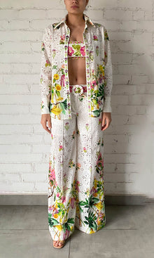 Womens | Taha Cotton Schiffli Oversized Shirt With Cami | White Floral