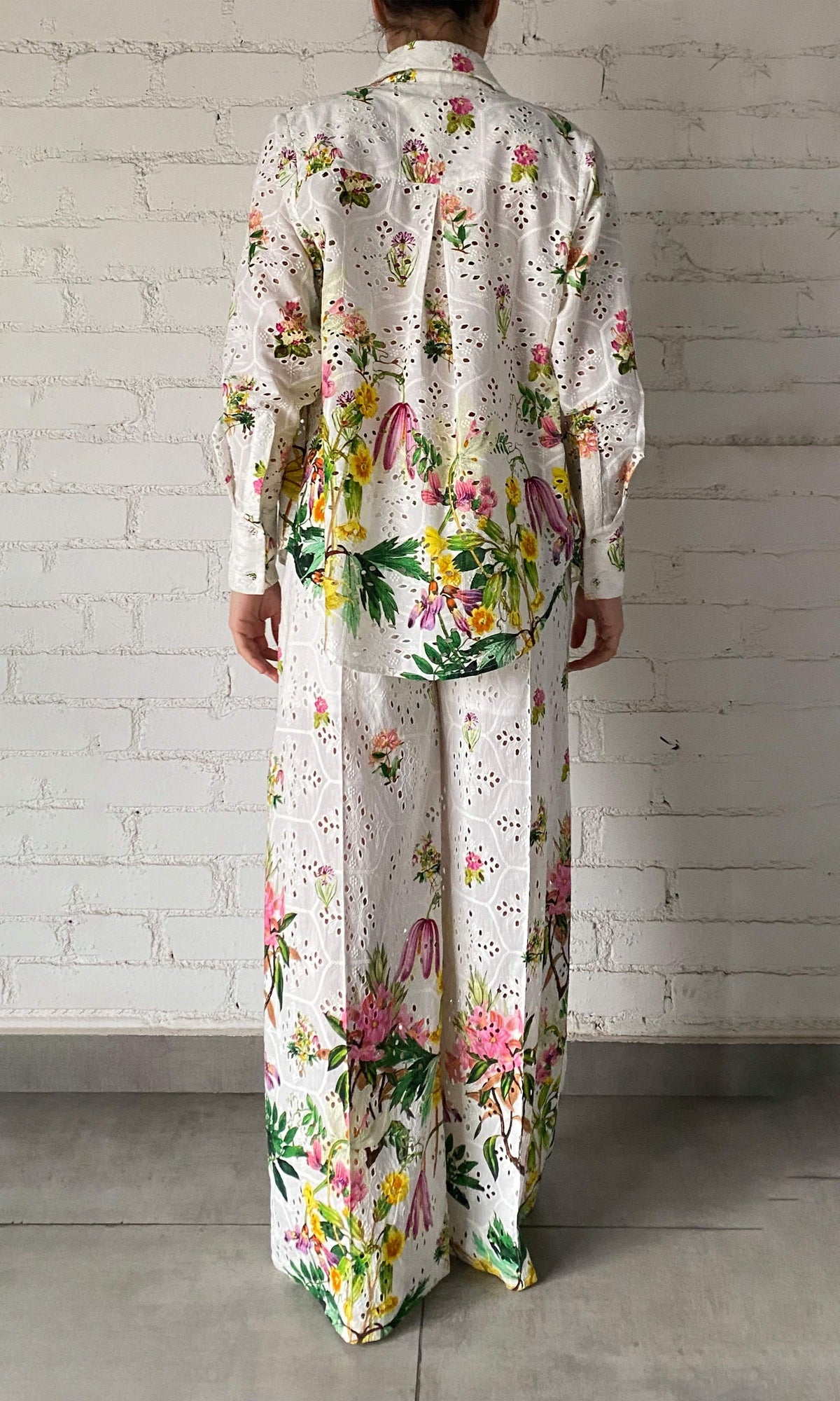 Womens | Taha Cotton Schiffli Oversized Shirt With Cami | White Floral