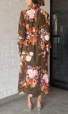 Womens | Tani Poplin Long Shirt Dress | Olive Green Floral