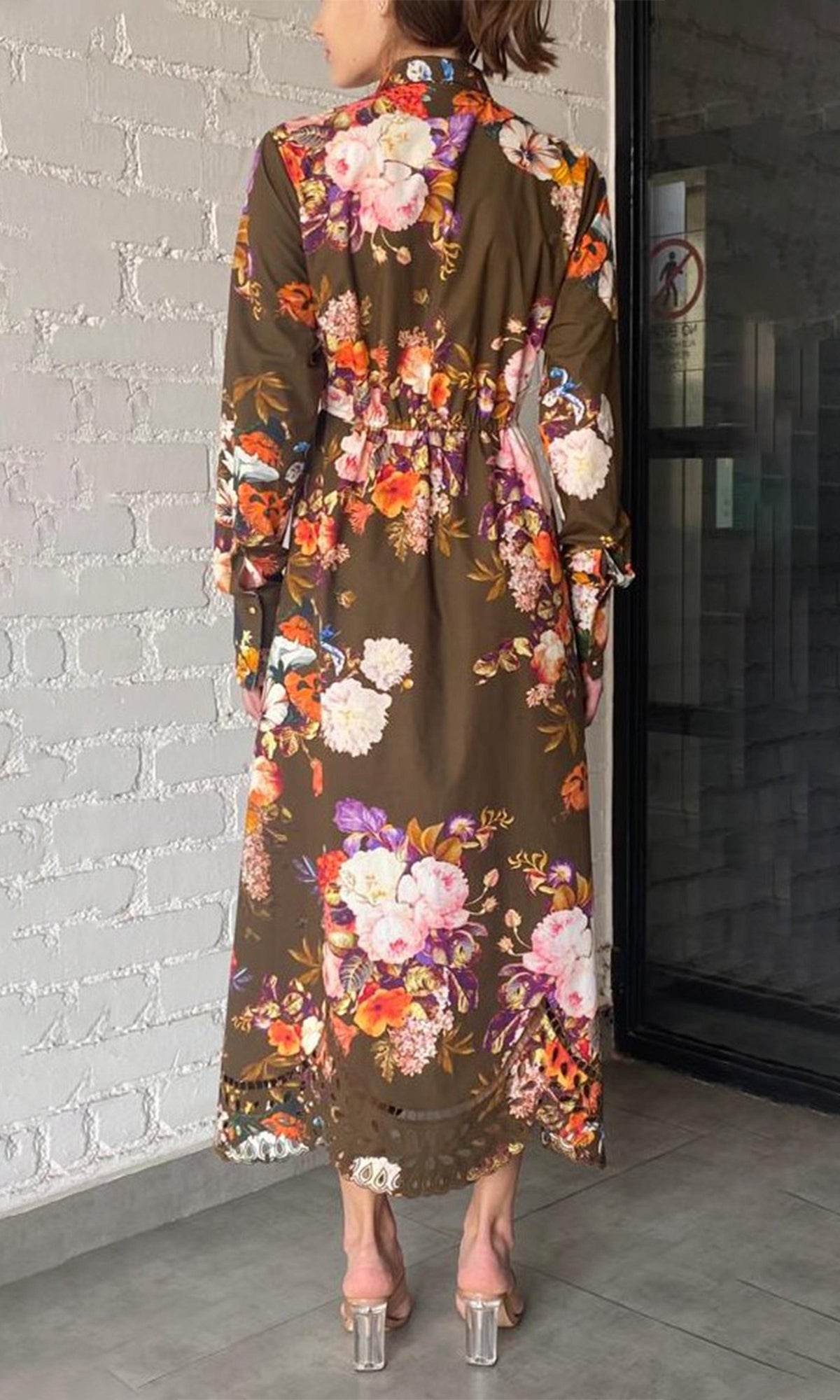 Womens | Tani Poplin Long Shirt Dress | Olive Green Floral