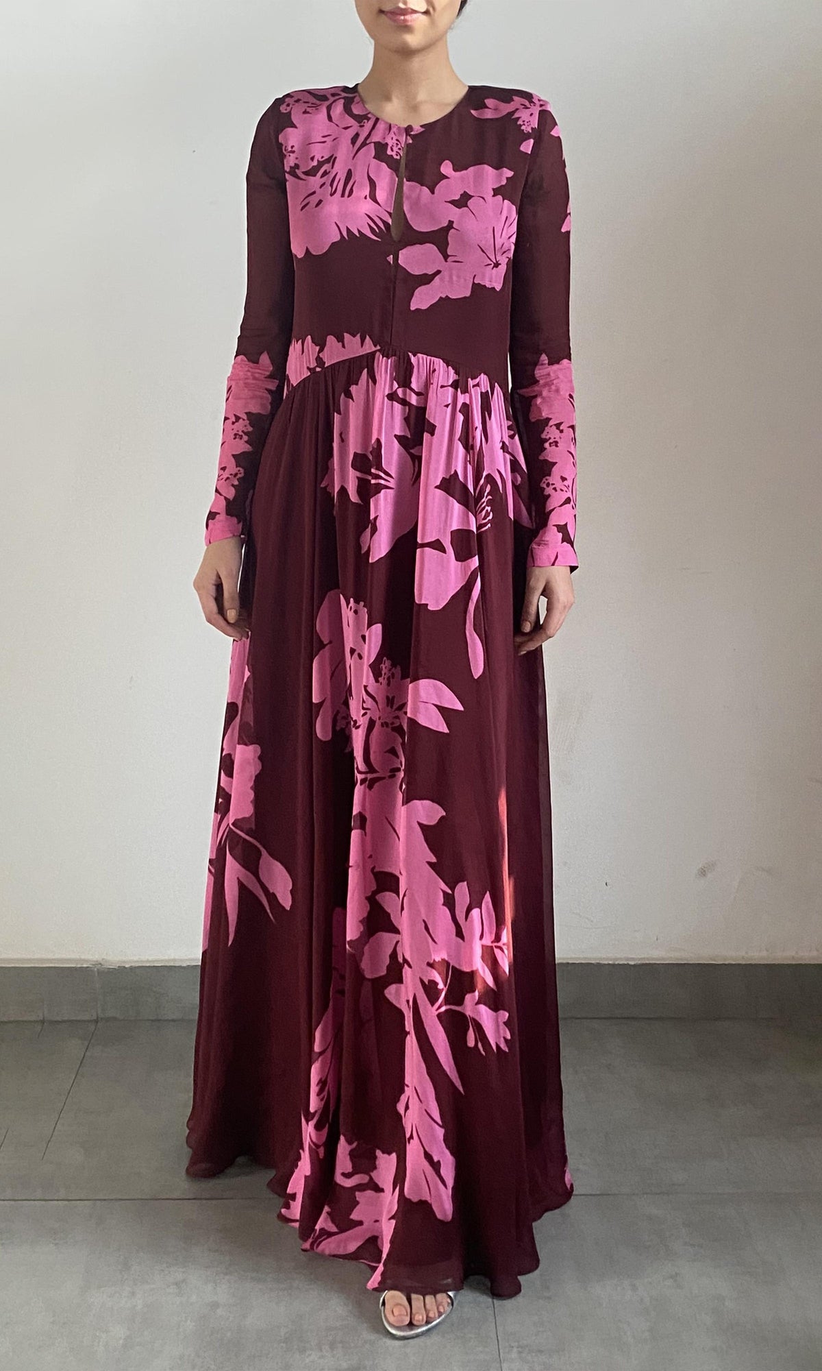 Womens | Tehr Viscose Flat Chiffon Long Dress | Black Magenta