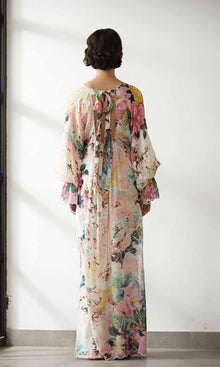 Womens | Teien Viscose Crepe Flower Jacquard Kaftan | Pastel