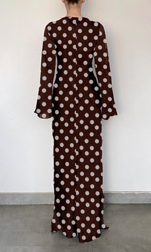 Womens | Tira Viscose Satin Long Dress | RE25 | Brown White