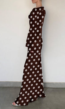 Womens | Tira Viscose Satin Long Dress | RE25 | Brown White