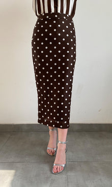 Womens | Tira Linen Cotton Fitted Midi Skirt | Brown White