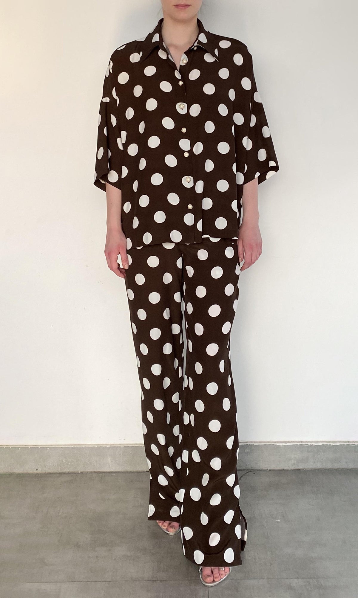 Womens | Tira Viscose Crepe Oversized Shirt | Brown White