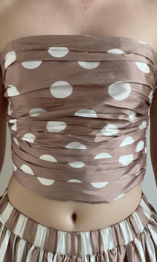 Womens | Tira Polyester Taffeta Off Shoulder Ruched Top | Brown White